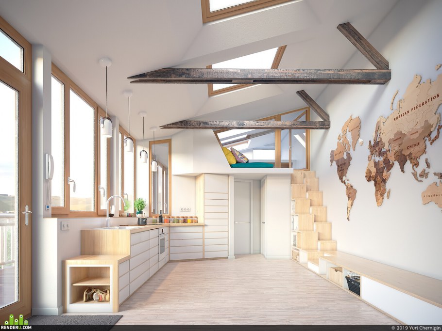 3 В Макс визуализация лофт