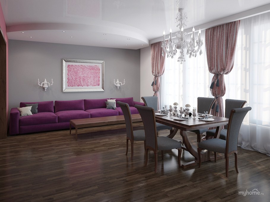 Гостиная в коричневых и розовых тонах