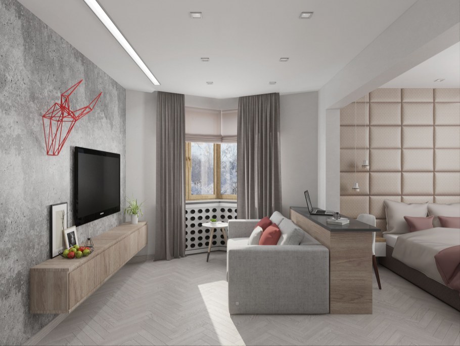 Зонирование комнаты с эркером