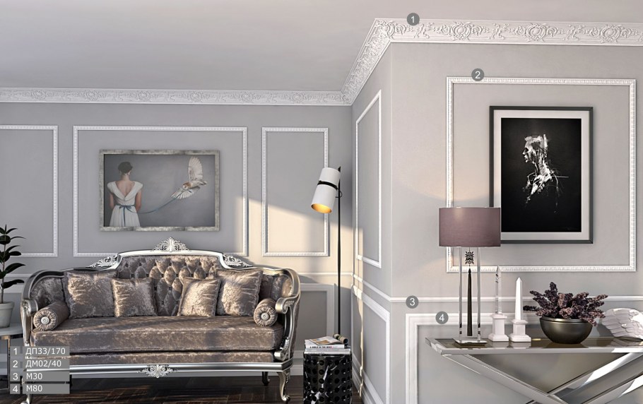 Рамки из молдингов в интерьере