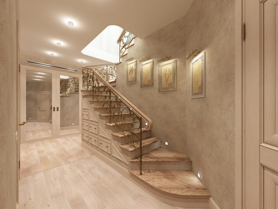 Отделка коридора с лестницей