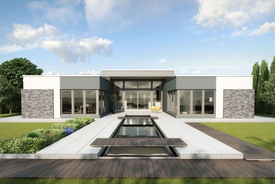 П образный дом с плоской кровлей