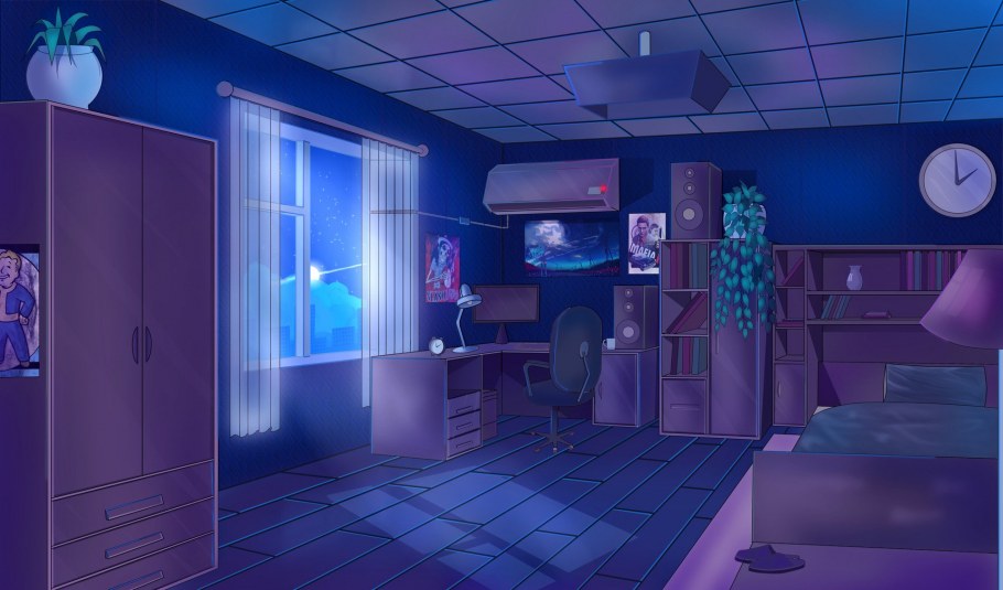 Спальня гача лайф ночью аниме