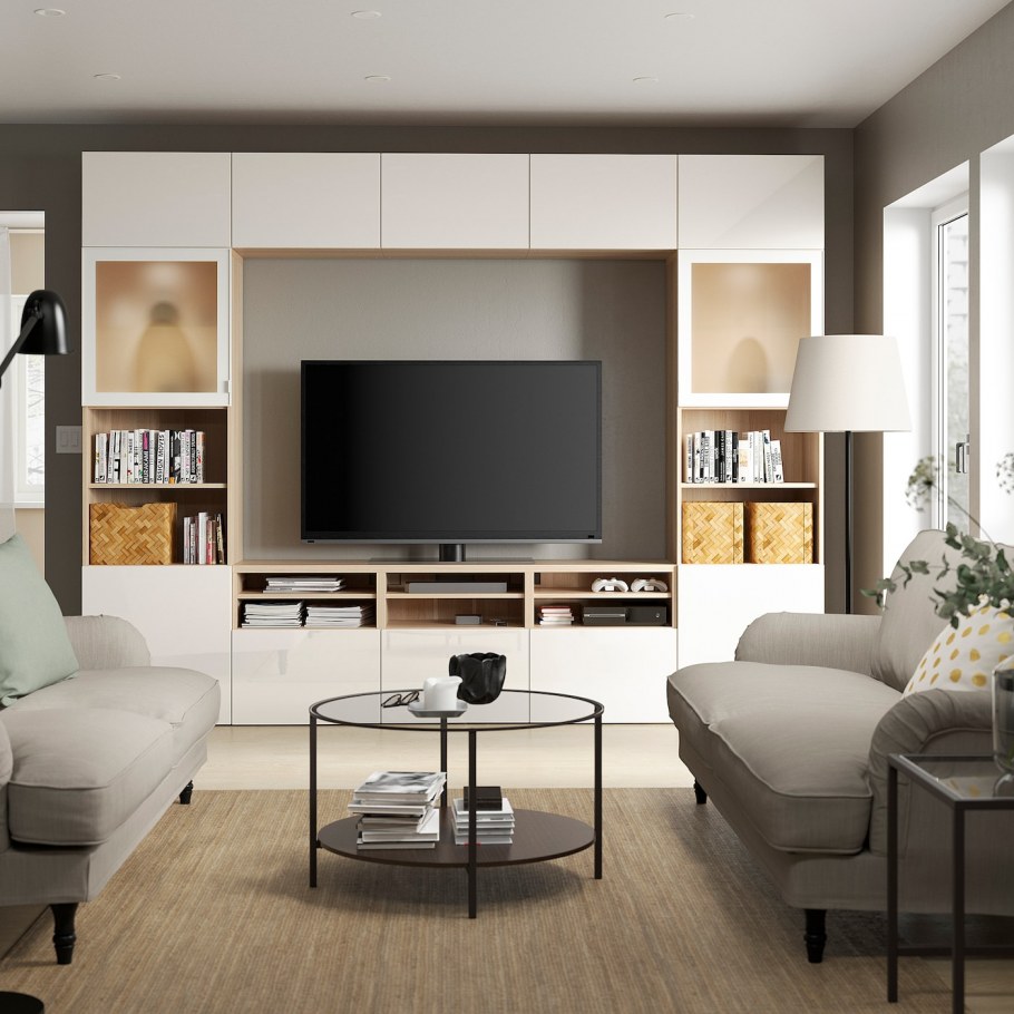 Bestå БЕСТО шкаф для ТВ, комбин/стеклян дверцы