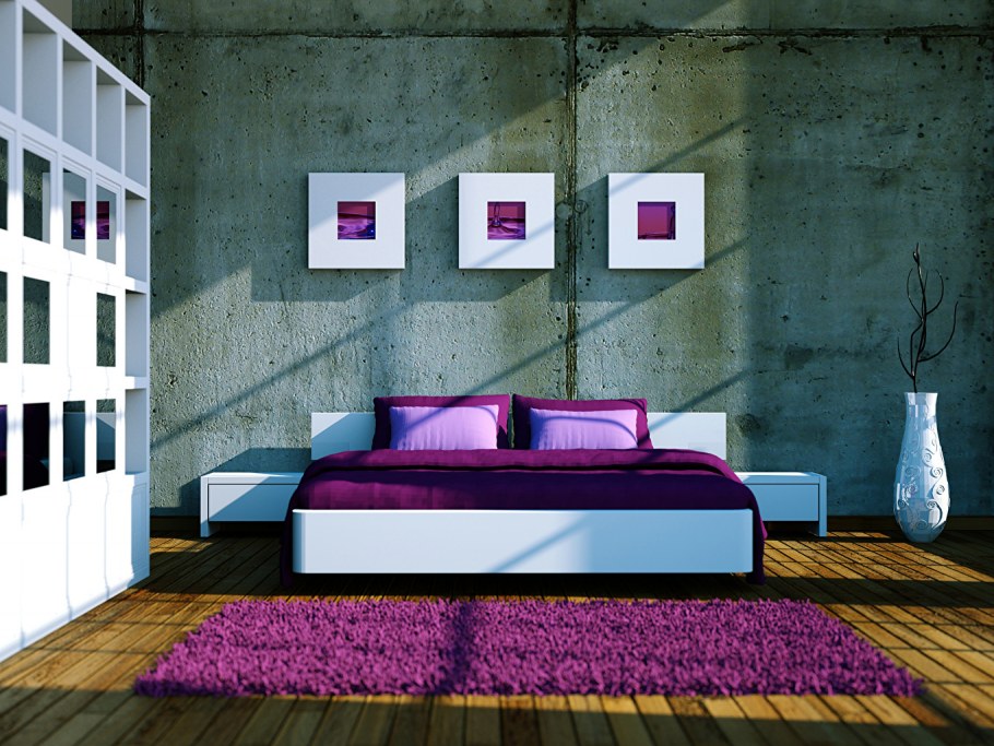 Яркая кровать в интерьере