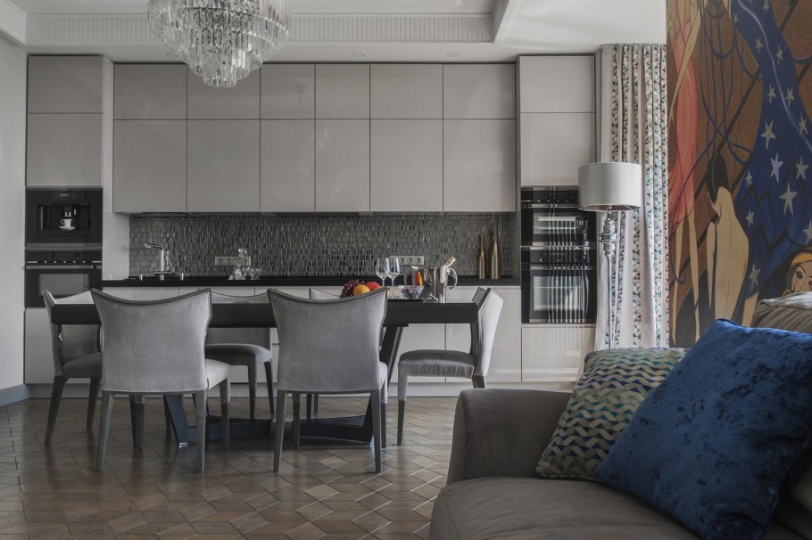 Кухня-гостиная 20 кв.м в стиле арт деко