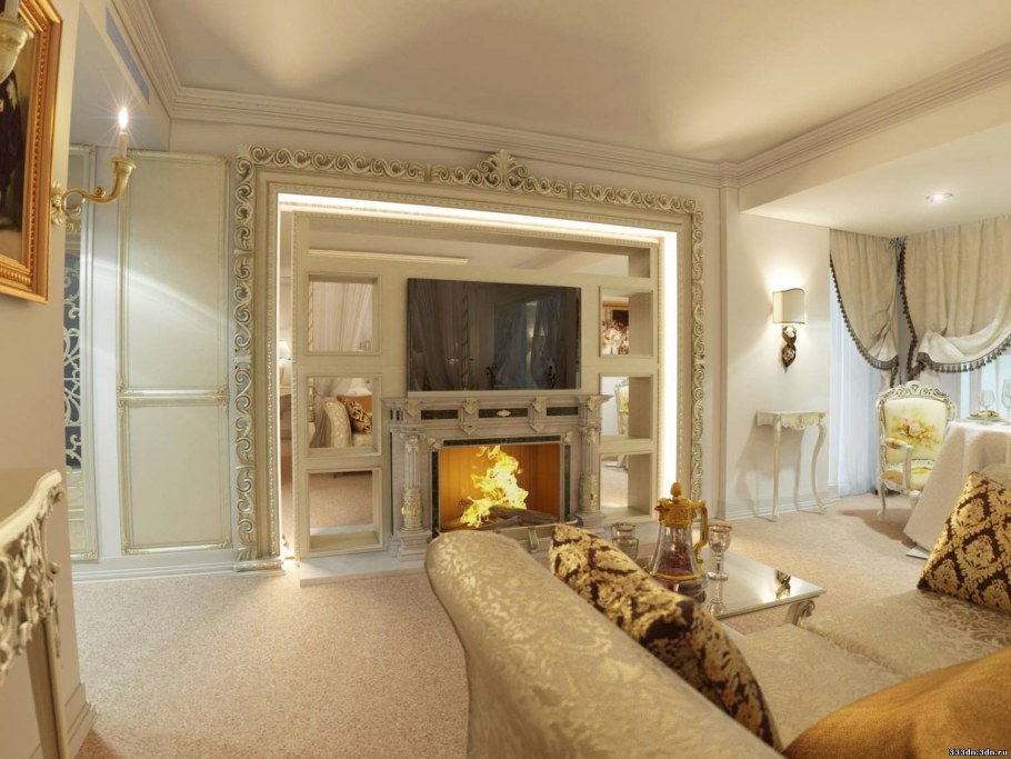 Гостиная в стиле Ампир с камином