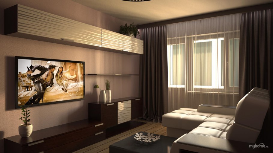 Гостиная в коричнево белом цвете