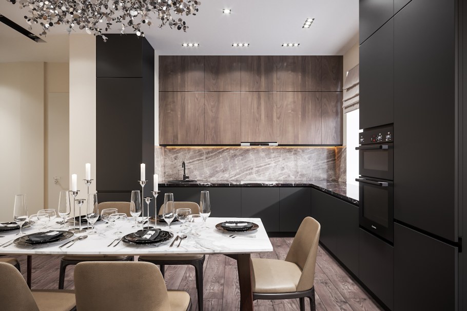 Гостиная столовая в стиле Контемпорари визуализация