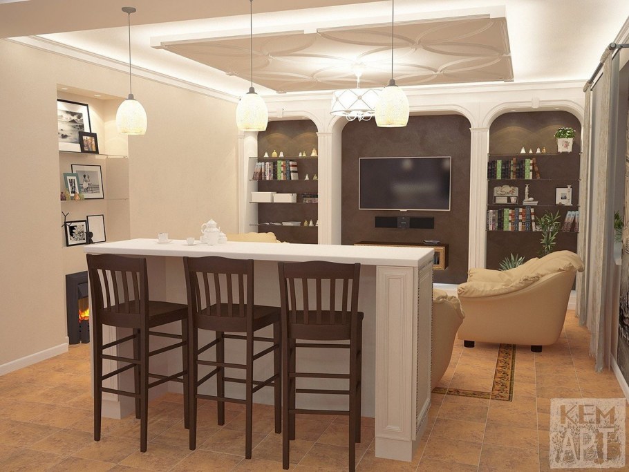 Барная стойка за диваном