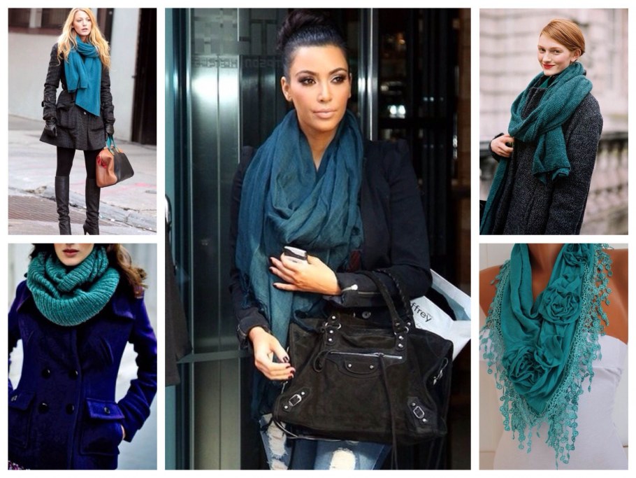 Шарф к пальто цвета морской волны