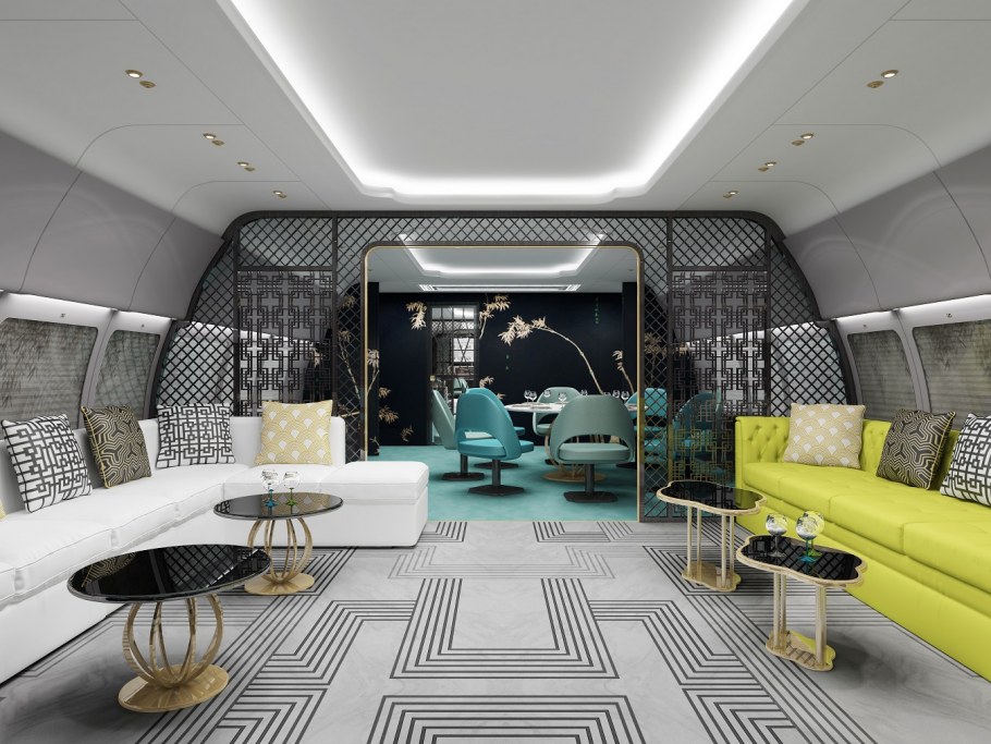 Интерьер частного самолёта футуризм