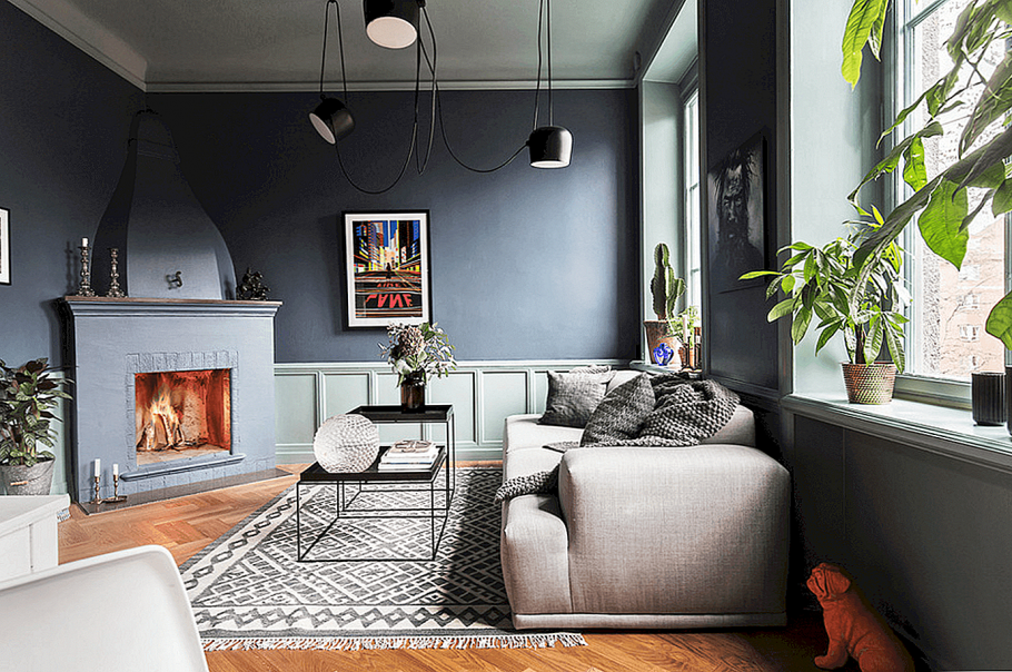 Гостиная в стиле Сканди с камином