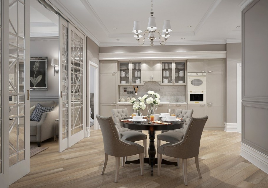 Кухня гостиная американская Неоклассика