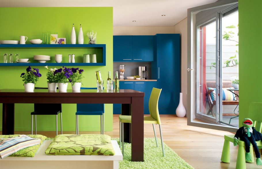 Сочетание салатового цвета в интерьере кухни
