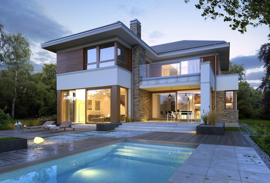 Двухэтажный дом в современном стиле