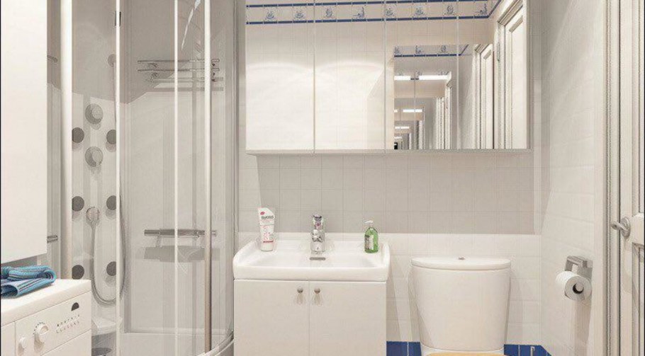 Ванная с туалетом и стиральной машиной