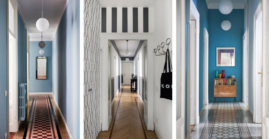 Светло голубой пустой коридор в квартире Париж