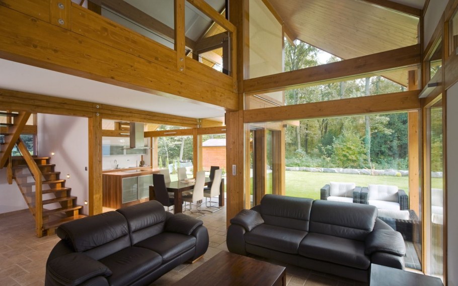 Каркасный дом панорамное остекление внутри