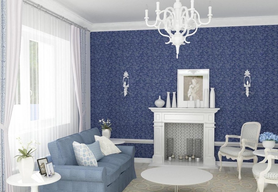 Бело синий интерьер