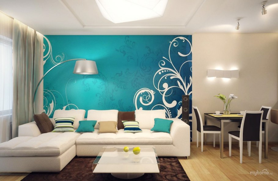 Гостиная в бирюзовых тонах