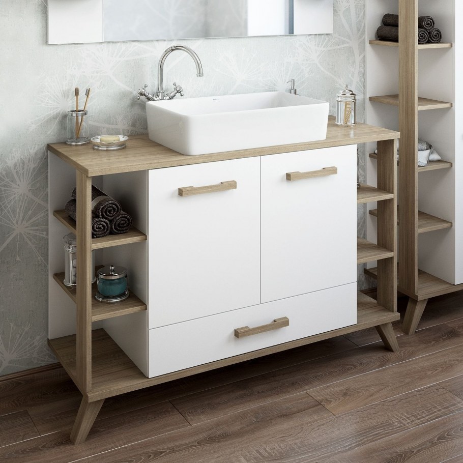 Тумба Sanflor Ингрид 50 швейцарский вяз, белая