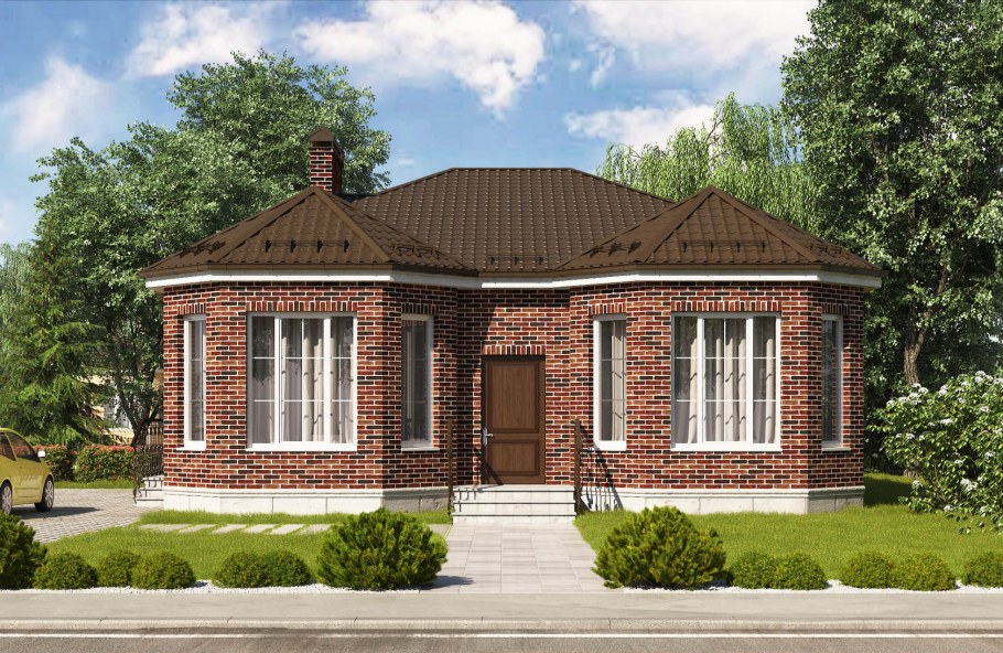 Дом кирпичный одноэтажный с эркером 100 кв м