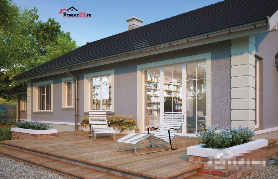 Фасады одноэтажных домов с большими окнами