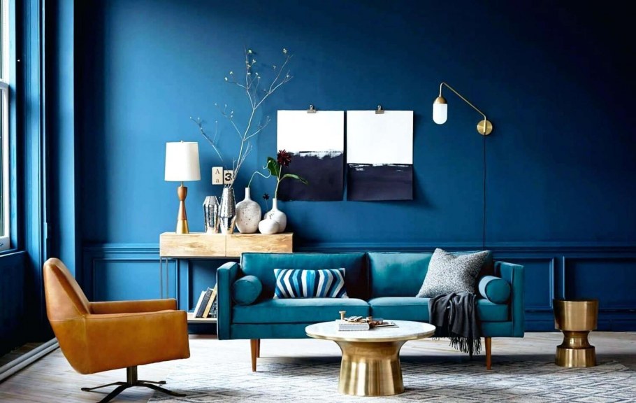 Синие стены в интерьере