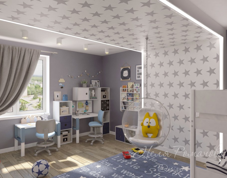 Детская мебель встроенная на 9 квадратов комнаты для одного ребенка