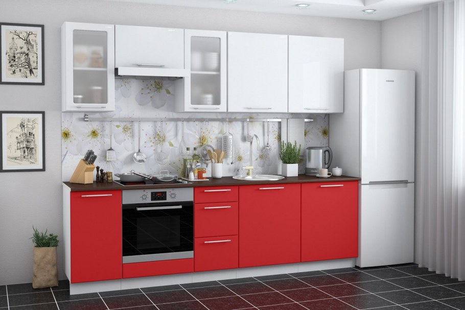 Кухонный гарнитур Ректа бело-красный