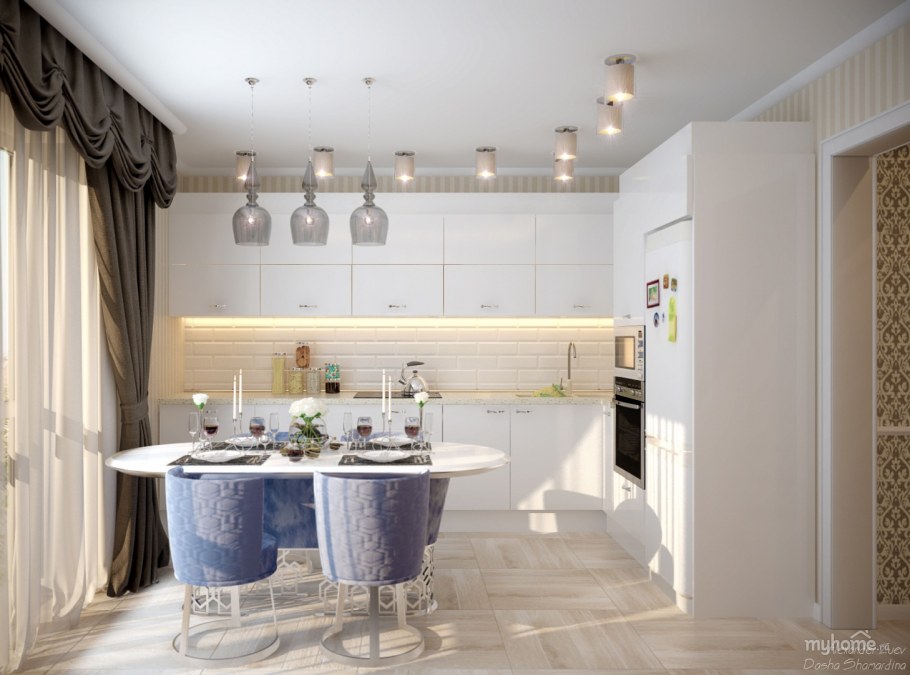 Кухня гостиная в европейском стиле