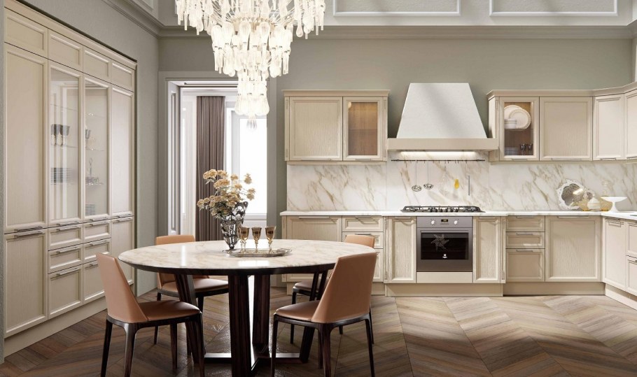 Кухни Неоклассика светлые угловые