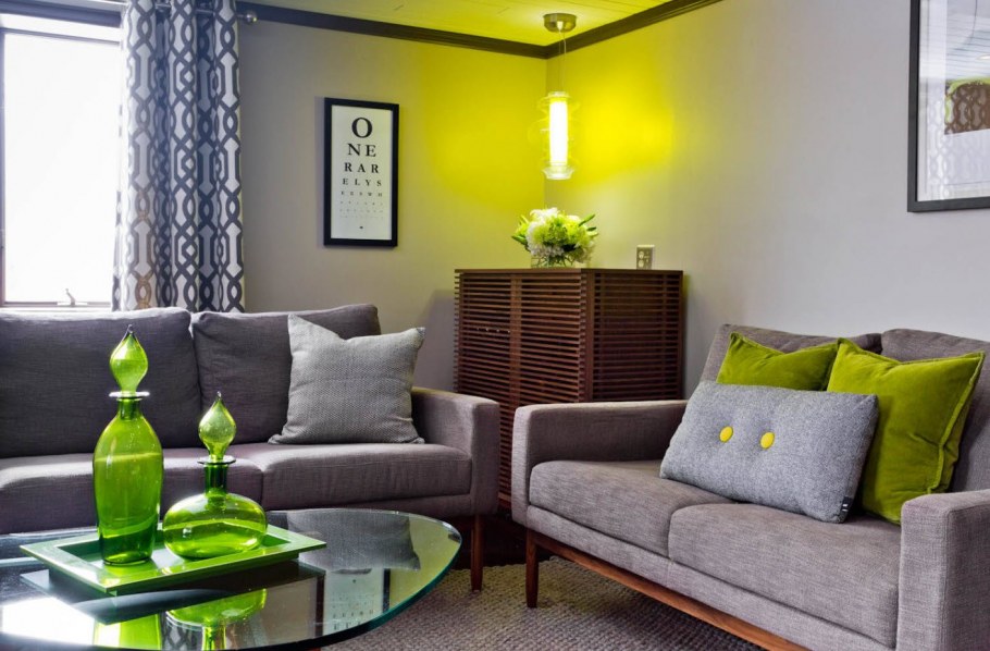 Сочетание серого и зеленого в интерьере