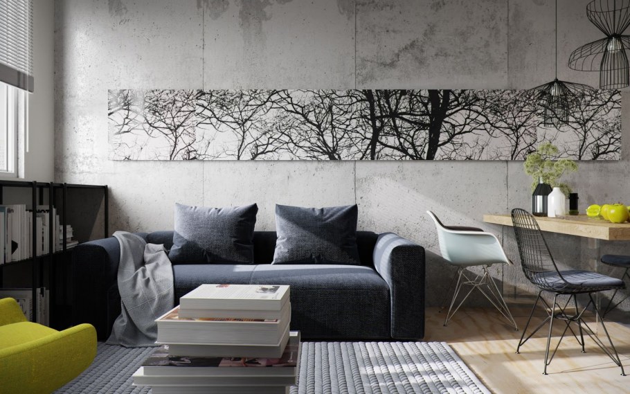 Бетонные стены в интерьере