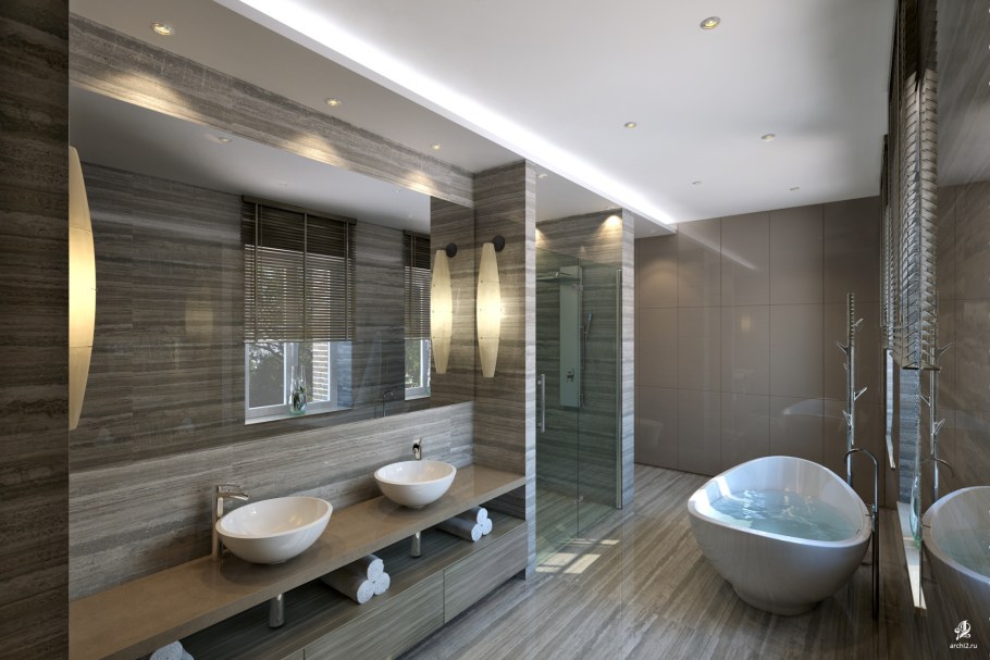 Ванная комната в современном стиле в особняке