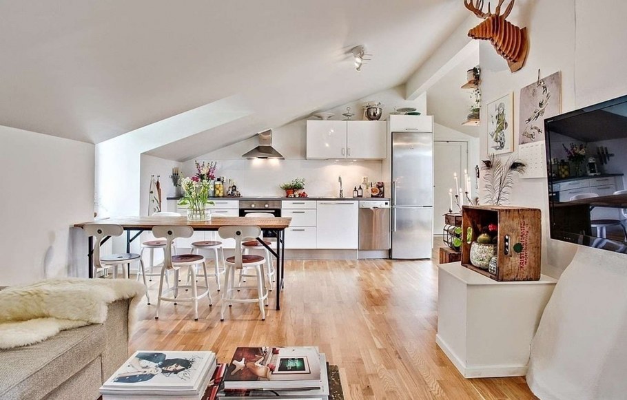 Кухонная мебель на мансарде