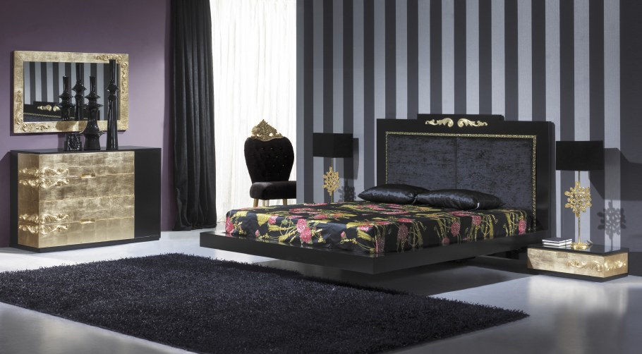 Спальня черная с золотом