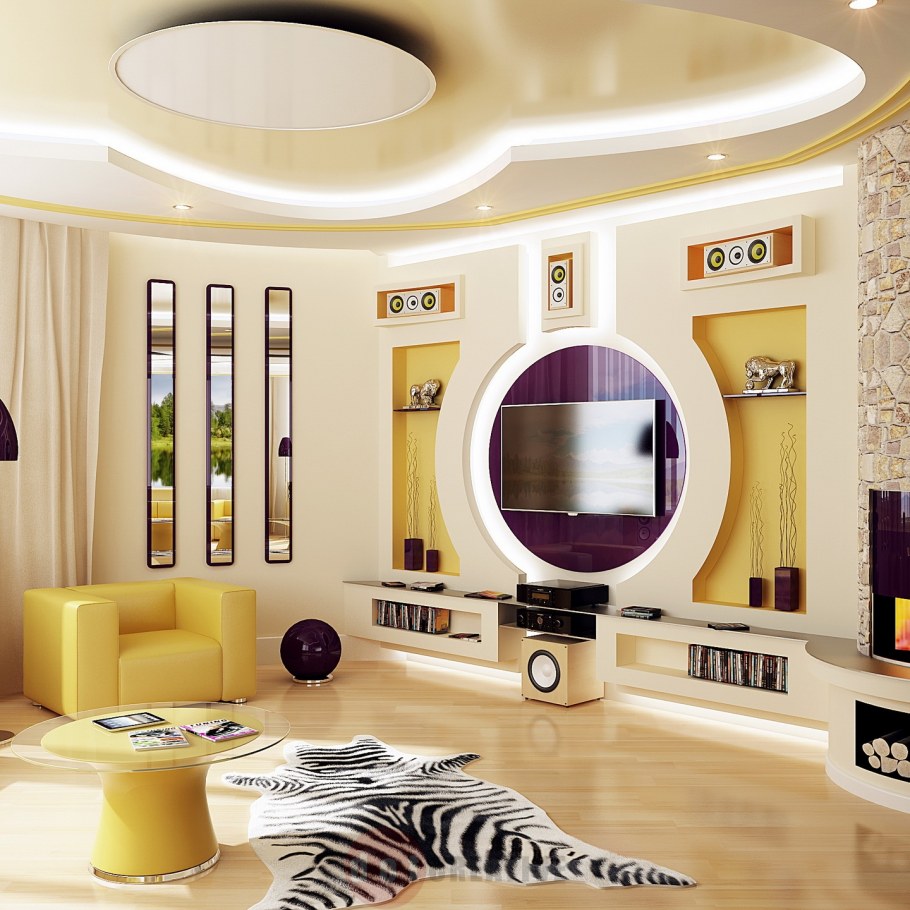 Интерьер из гипсокартона в зале