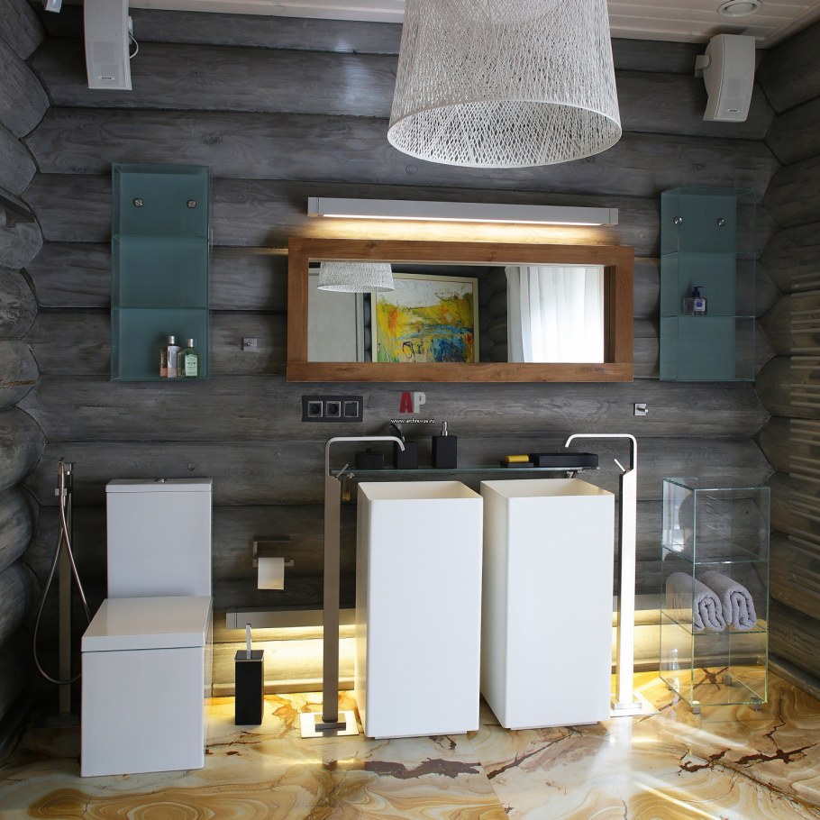 Современный интерьер дома из бревна