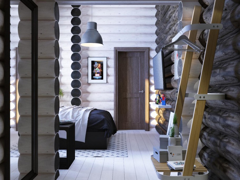 Проект сруба серый интерьер