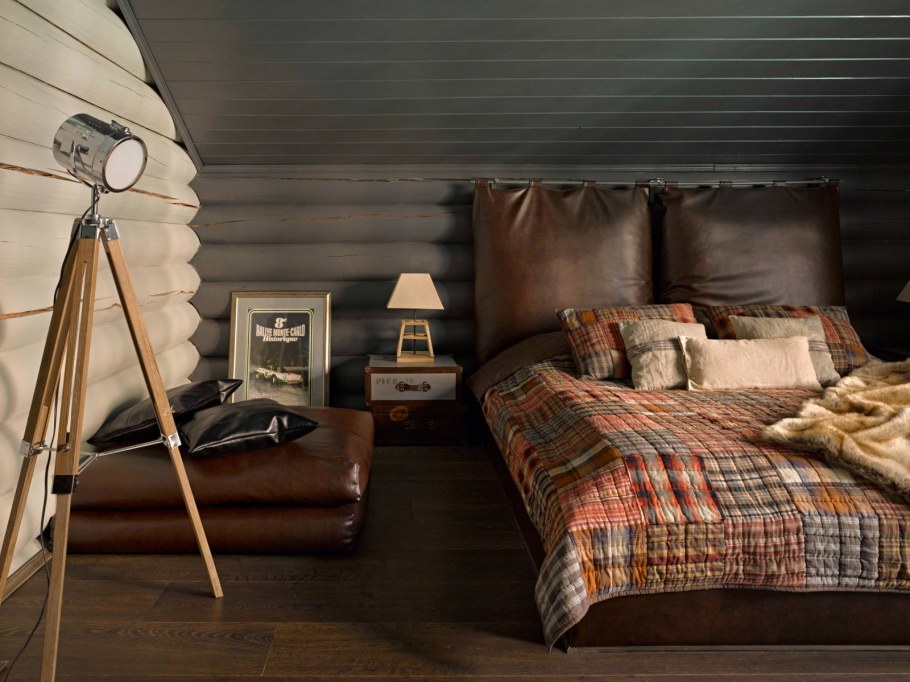 Лофт бревенчатый дом спальня