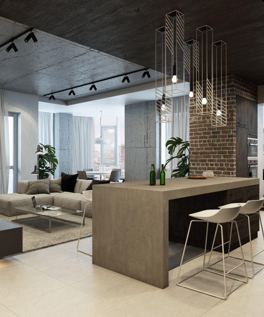 Гостиная в стиле лофт