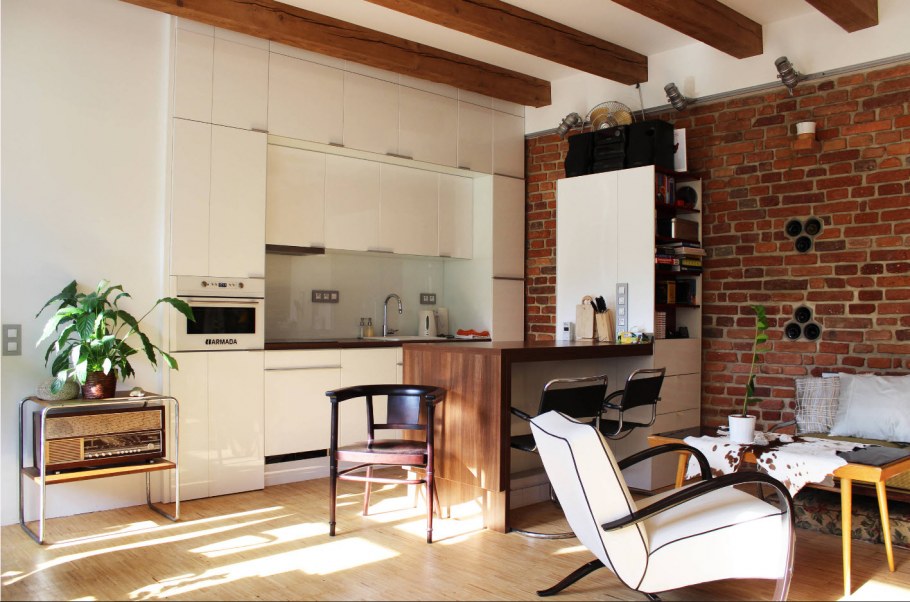 Студия 25 кв м в стиле лофт кирпич