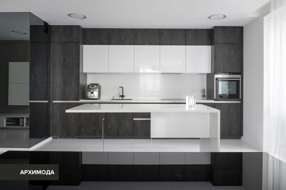 Кухня под бетон с белым глянцем