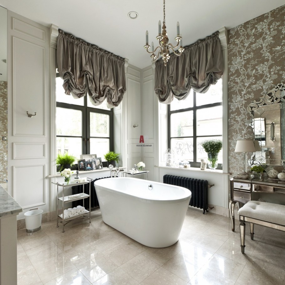 Штора в ванной комнате в интерьере