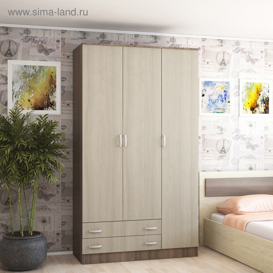 Шкаф 3-х СТВ С зеркалом, 1370х2000х510, ясень шимо светлый/ясень шимо темный