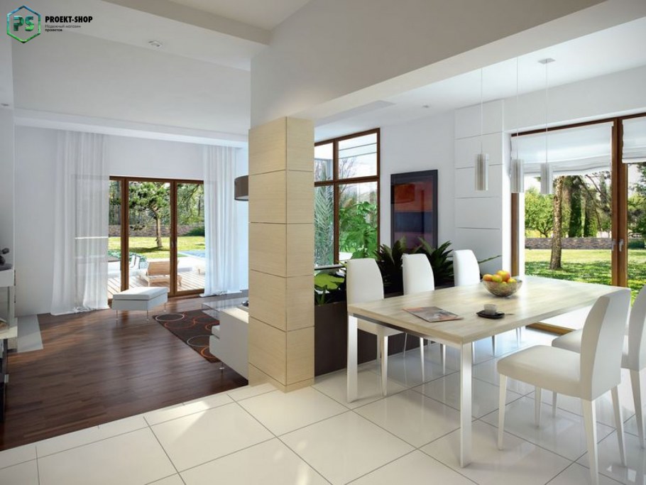 Кухня гостиная с витражными окнами