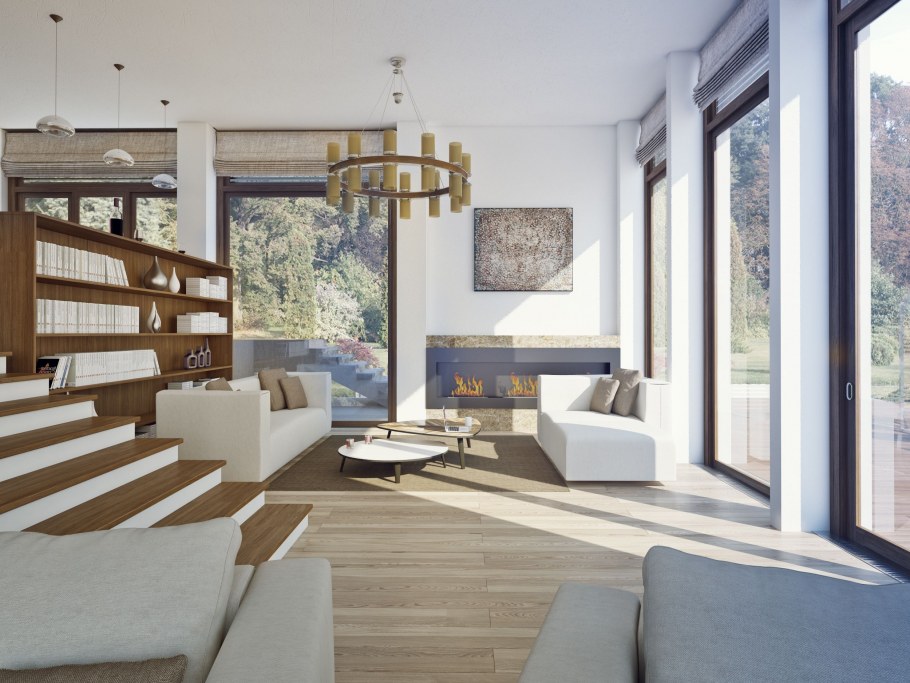 Интерьер гостиная с выходом на террасу