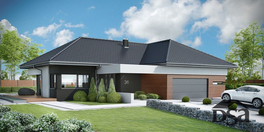 Современный одноэтажный дом с гаражом